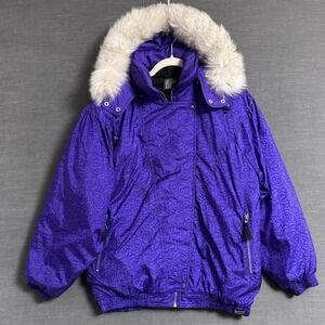 Vintage Edelweiss‎ Skiwear Jacket Medium Purple Hooded Real Fur Trim Ski 90s